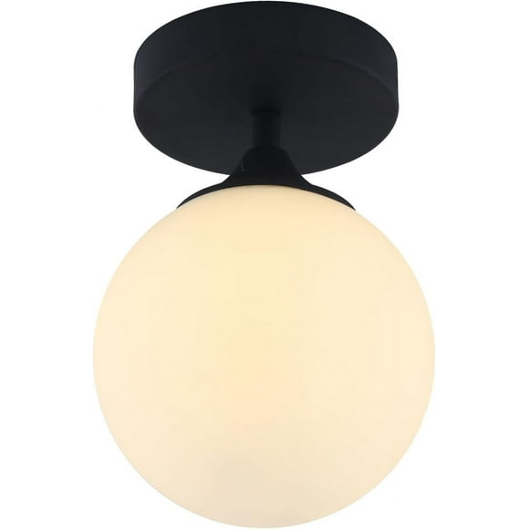 KCO Lighting Mid Century Modern Ceiling Light, Milk Glass Flush Mount Ceiling Light, Farmhouse Black Ceiling Light
