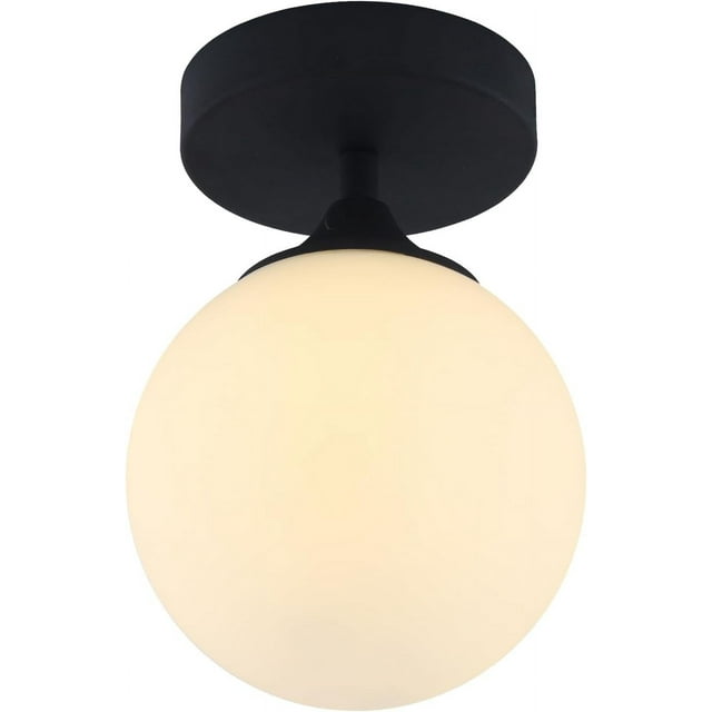 KCO Lighting Mid Century Modern Ceiling Light, Milk Glass Flush Mount Ceiling Light, Farmhouse Black Ceiling Light