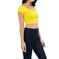 thumbnail image 2 of Womens Trendy Solid Color Basic Scooped Neck and Back Crop Top Yellow Large, 2 of 3