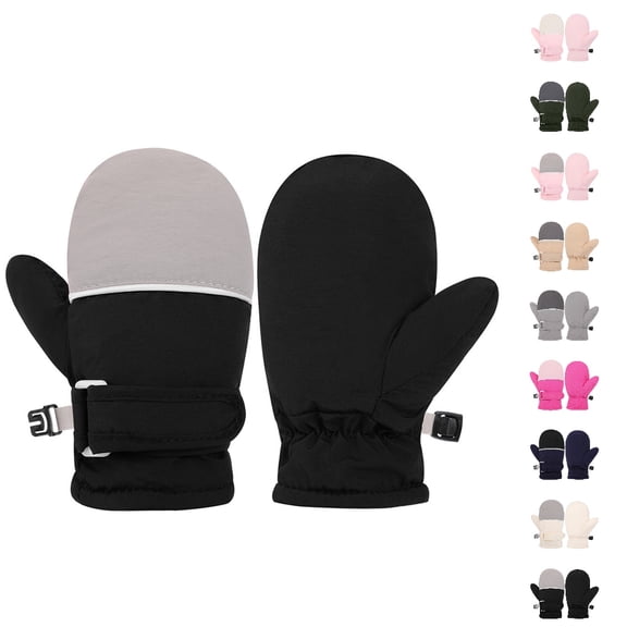 Bmisegm Kids Ski Snow Gloves Toddler Mittens Skiing Baby Solid Color Block Waterproof Boys Girls Winter Gloves Black_002 L