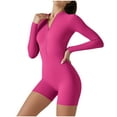 thumbnail image 6 of REALiKUN Women Zip Up Workout Jumpsuit Long Sleeve Shorts Romper Stretchy Bodycon One Piece Yoga Gym Biker Outfit Bodysuit, 6 of 8