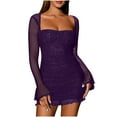 thumbnail image 2 of Women's Sexy Dress Long Sleeve Square Neck Sequin Sparkly Glitter Mesh Gown Evening Party Cocktail Womens Mini Dresses, 2 of 7