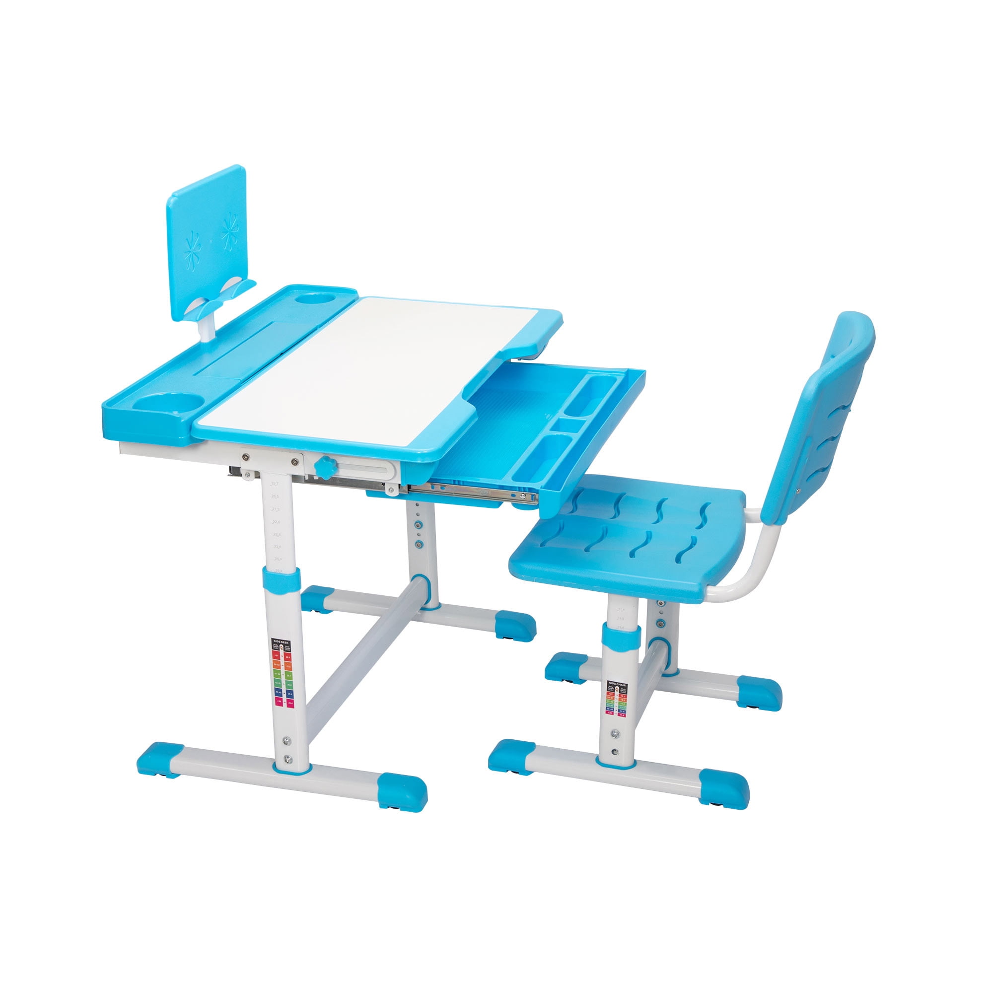 Kids Desk and Chair Set, Height Adjustable Student Study Desk with Drawer for Home Schooling, Blue Kids Desk and Chair Set, Height Adjustable Student Study Desk with Drawer for Home Schooling, Blue