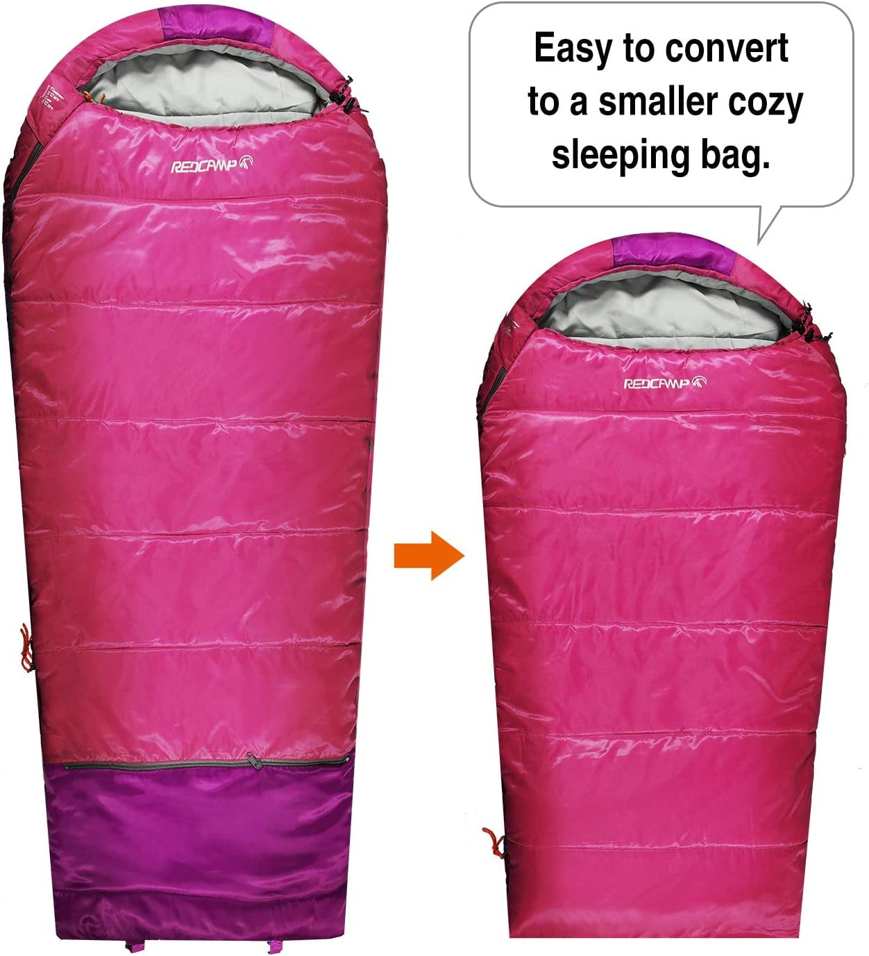 REDCAMP Kids Mummy Sleeping Bag for Camping, 3 Season Cold Weather Sleeping Bag Fit Boys,Girls & Teens,Rose Red