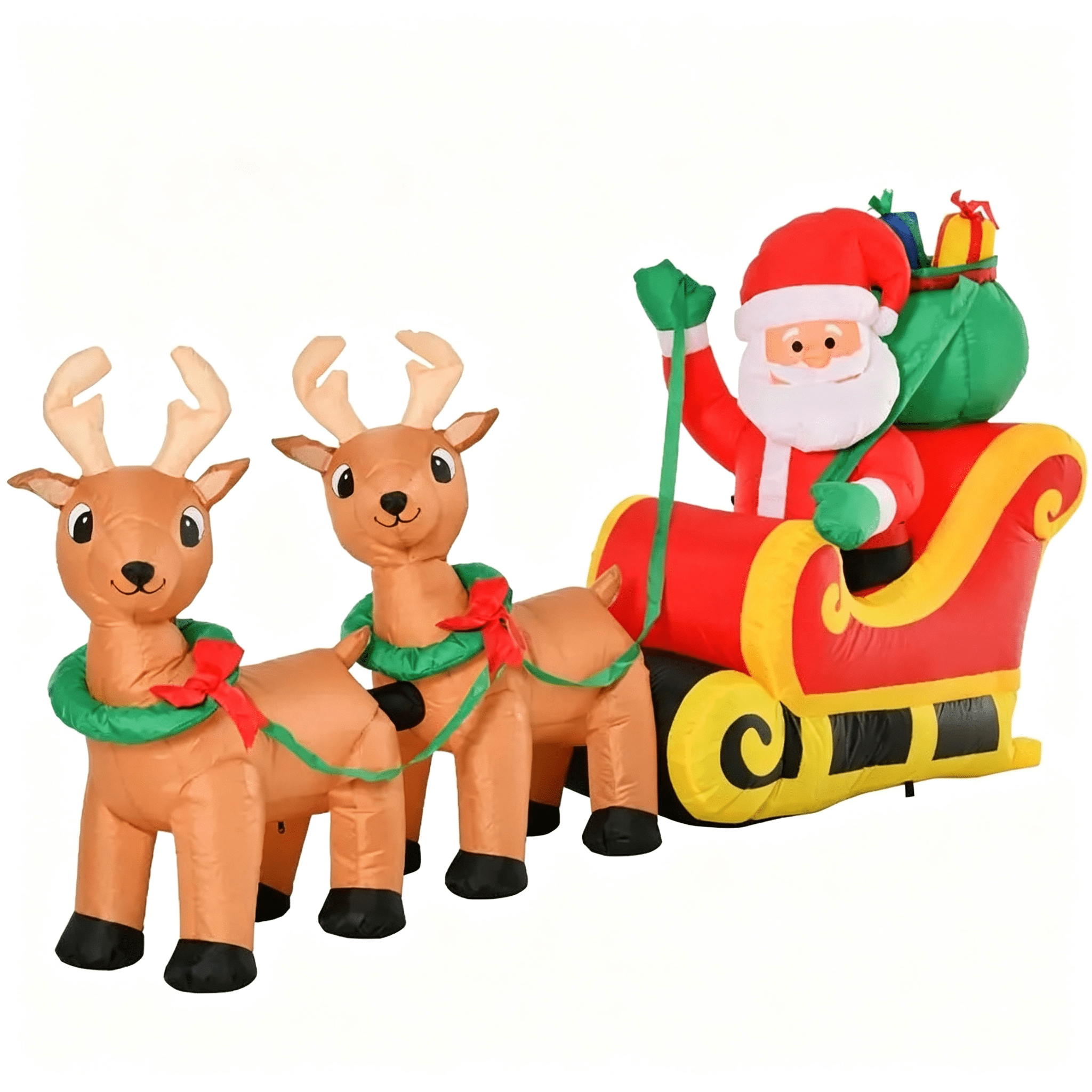 Inflatable Santa Claus with Sleigh and Reindeer Yard Decoration with LED Lights, Red/Yellow, 94.5 x 22.5 x 44 in