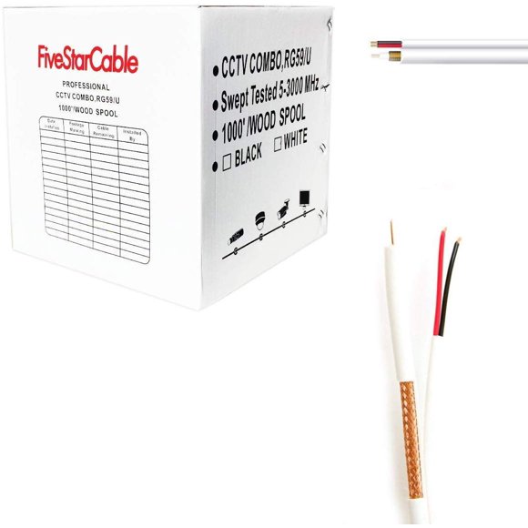 FiveStarCable ETL Litsted RG59 Siamese 1000 ft. Coaxial CCTV Cable - Combo 20 AWG RG59 + 18/2 18AWG Power
