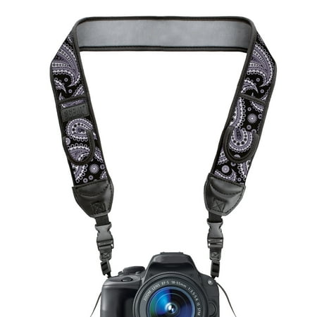 TrueSHOT Camera Strap with Black Paisley Neoprene Design , Accessory Pockets and Quick Release Buckles by USA Gear - Works With Canon , Nikon , Sony and More DSLR , Mirrorless , Instant