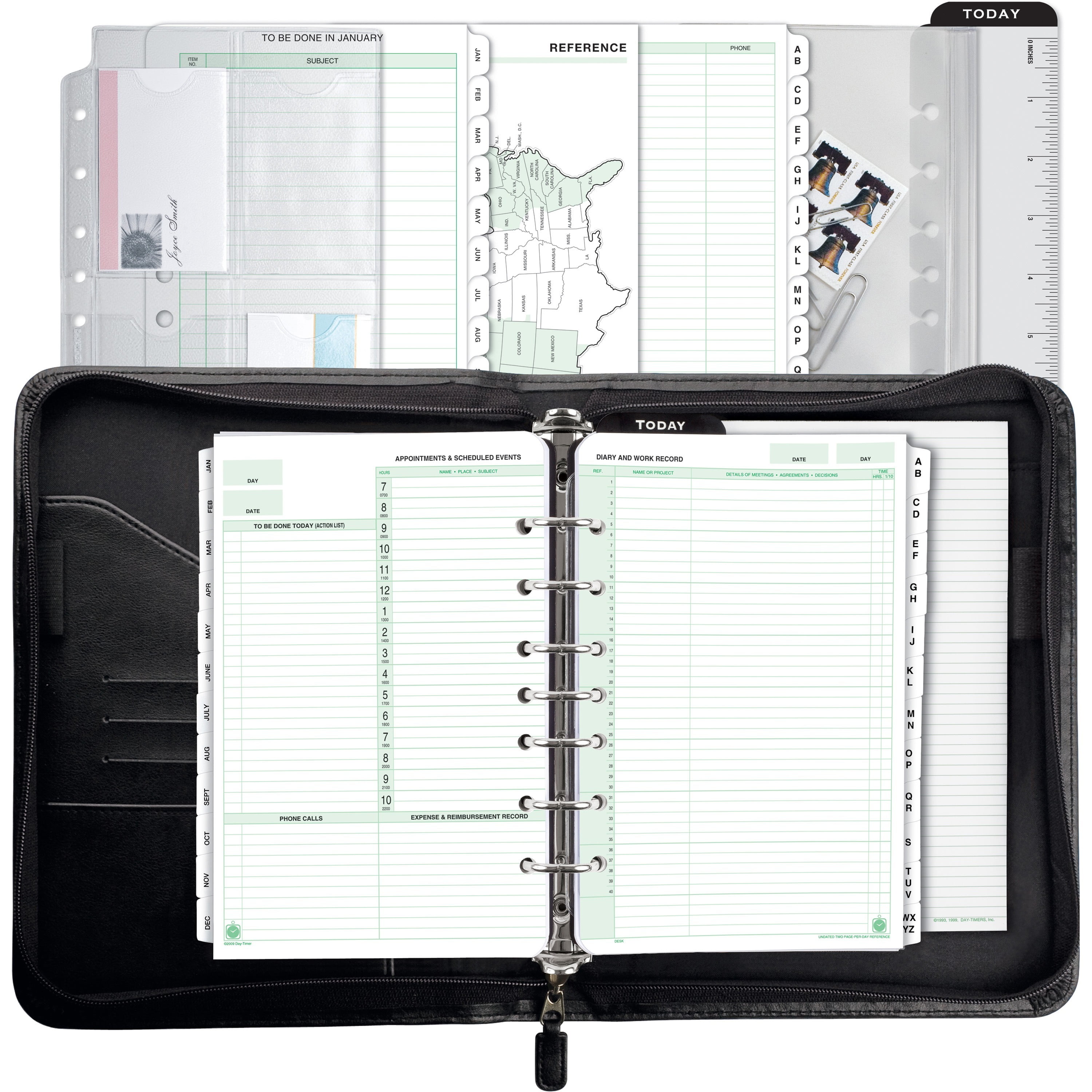 DayTimer Briefcase Style Zip Binder Starter Set, Black