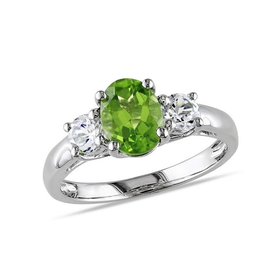1.25 Carat (Ctw) Peridot Ring with Lab Created White Sapphire 3/5 Carat (Ctw) in Sterling Silver for Women