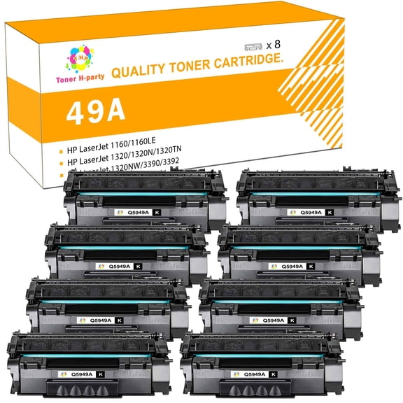Toner H-Party Q5949A 49A 49a toner Compatible Toner Cartridge for P2014 P2014n P2015 P2015d 1320 1320n 1320tn 1320nw Printer (Black，8 Pack，3000 Pages)