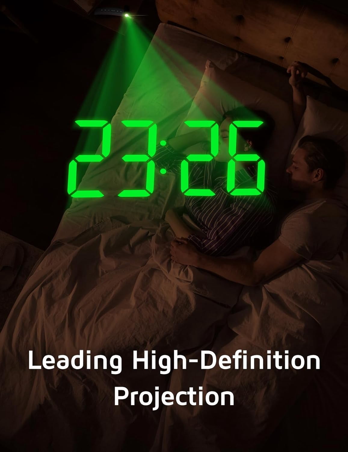 Chumajor Projection Alarm Clock, Digital Clock with 180° Rotatable Projector, 3-Level Brightness Dimmer, Clear LED Display, USB Charger, Progressive Volume, 9mins Snooze,12/24H, Green