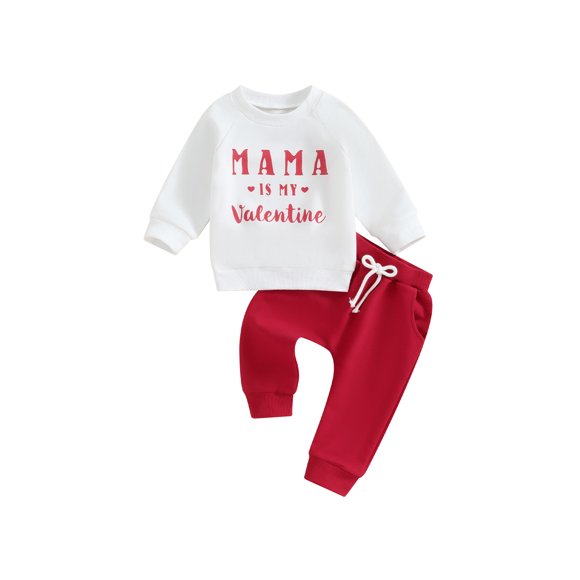 Gupgi Valentine Baby Girl Boy Outfit Infant Letter Sweatshirt Elastic Waist Pants 2Pcs Fall Spring Set