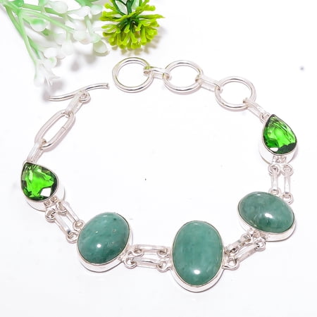 Green Aventurine -India & Multi Gemstones 925 Sterling Silver Bracelet 7.99" B38