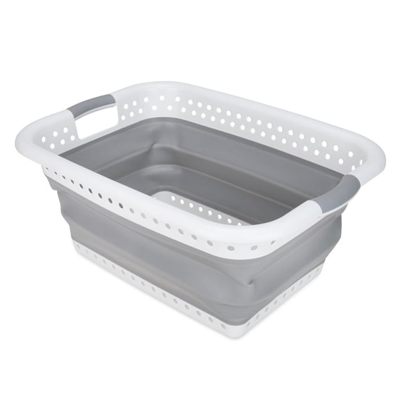Open Box Camco LG Plastic Collapsible Laundry Basket Handles for Storage White