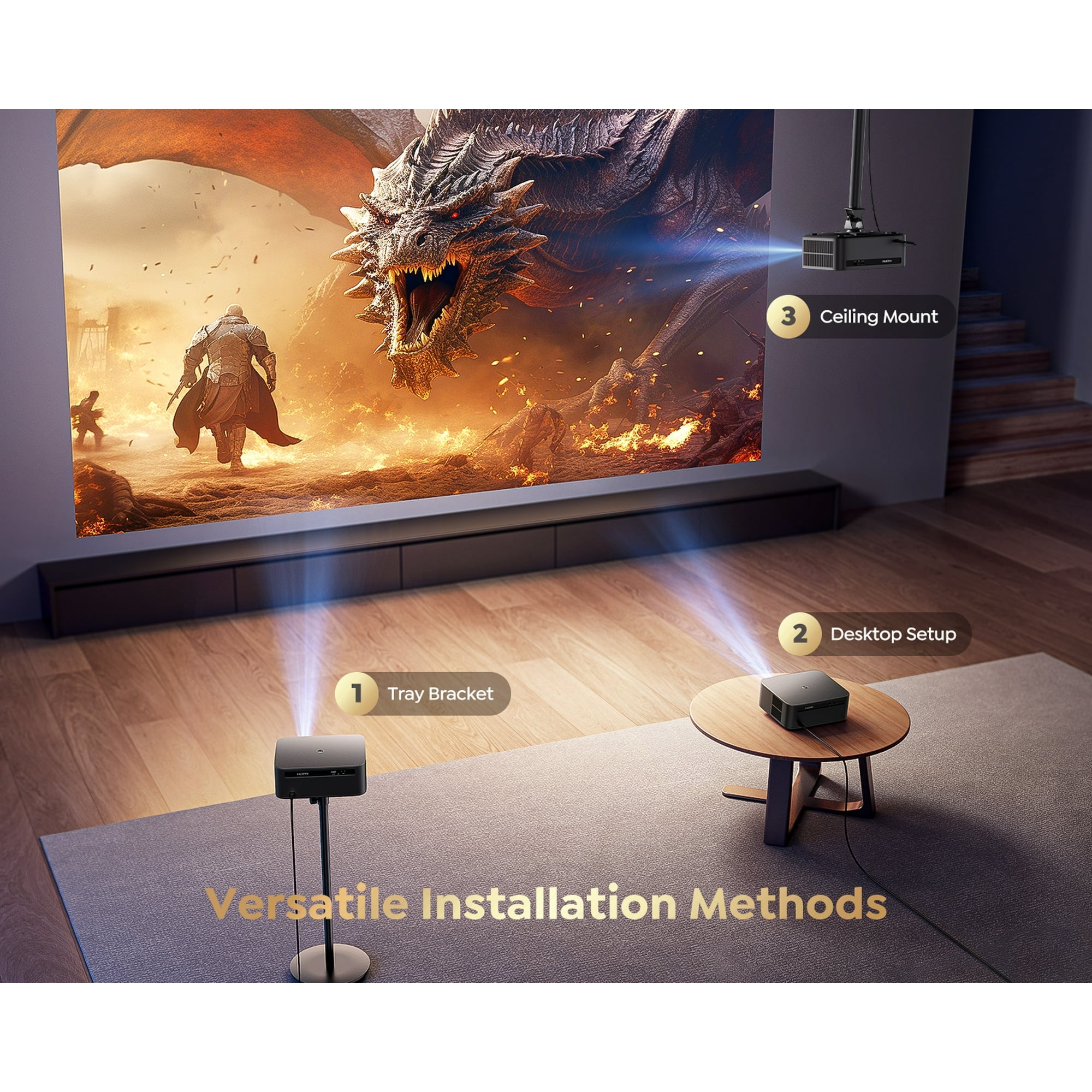 PUTRIMS Smart Projector with WiFi 6 and Bluetooth, Native 1080P Full HD Support 4K, Auto Focus & Auto Keystone, Built-in Streaming Apps Outdoor Movie Projector