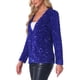 thumbnail image 4 of Blazer de lentejuelas de manga larga abierta para mujer INSPIRE CHIC, fiesta disco, XS, azul, 4 of 6