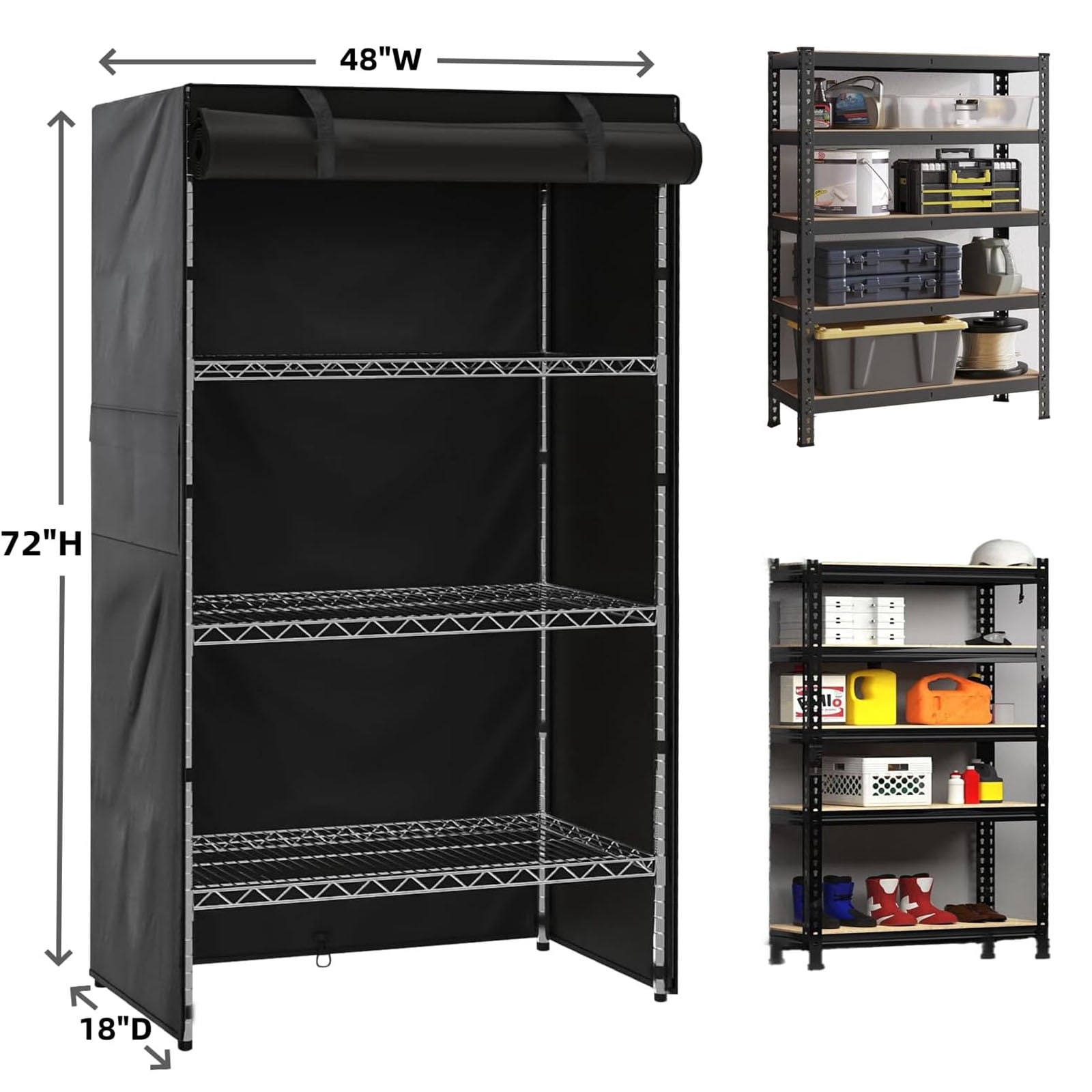 600D Storage Shelving Unit Cover, 48"W x 18"D x 72"H, Heavy Duty Oxford Close Waterproof Shelf Covers, With Zipper for Metal Shelving