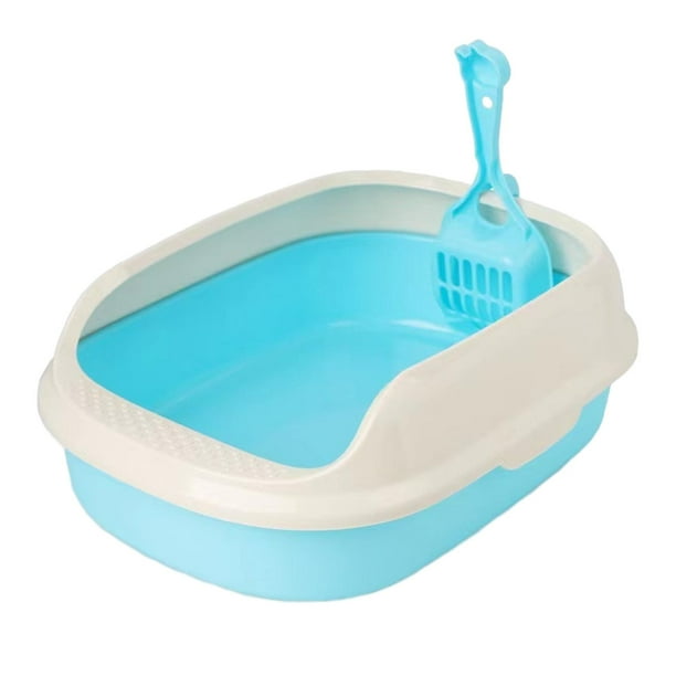 Caja de arena para gatos, orinal, inodoro, arenero portátil para gatos, fácil de limpiar para todo tipo de gatos. Azul