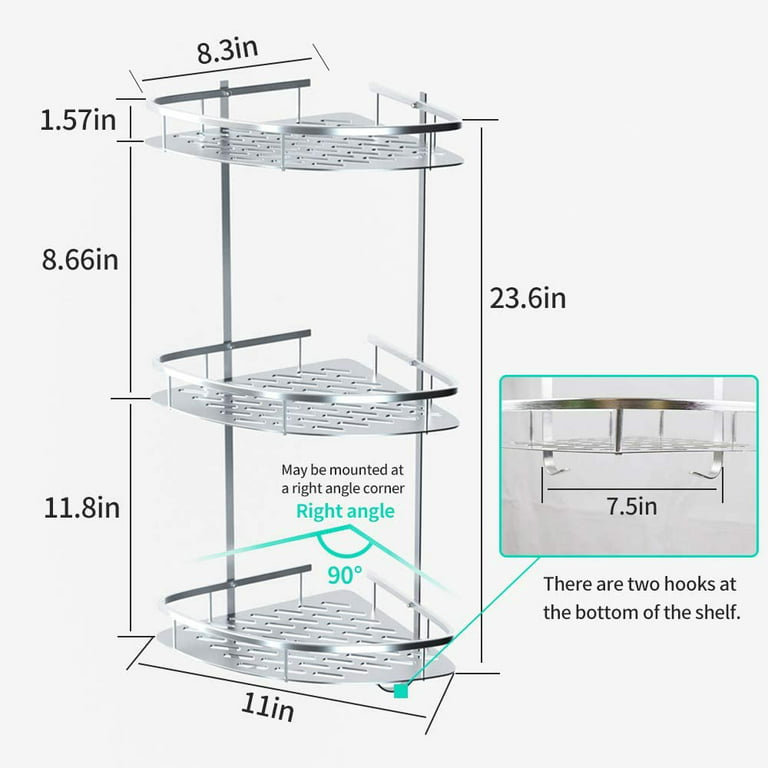 XBSXP 3 Tier Bathroom Corner Shelves Modern Tempered Glass Aluminum Shower  Shelf for Home Wall Mounted Sink Accessories (Size: 20cm)