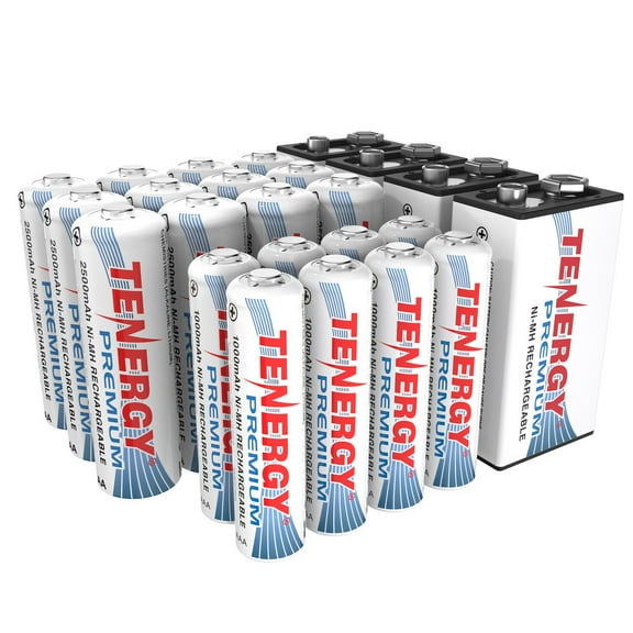 Tenergy Premium NiMH Rechargeable Batteries Combination, (12xAA/8xAAA/4x9V)