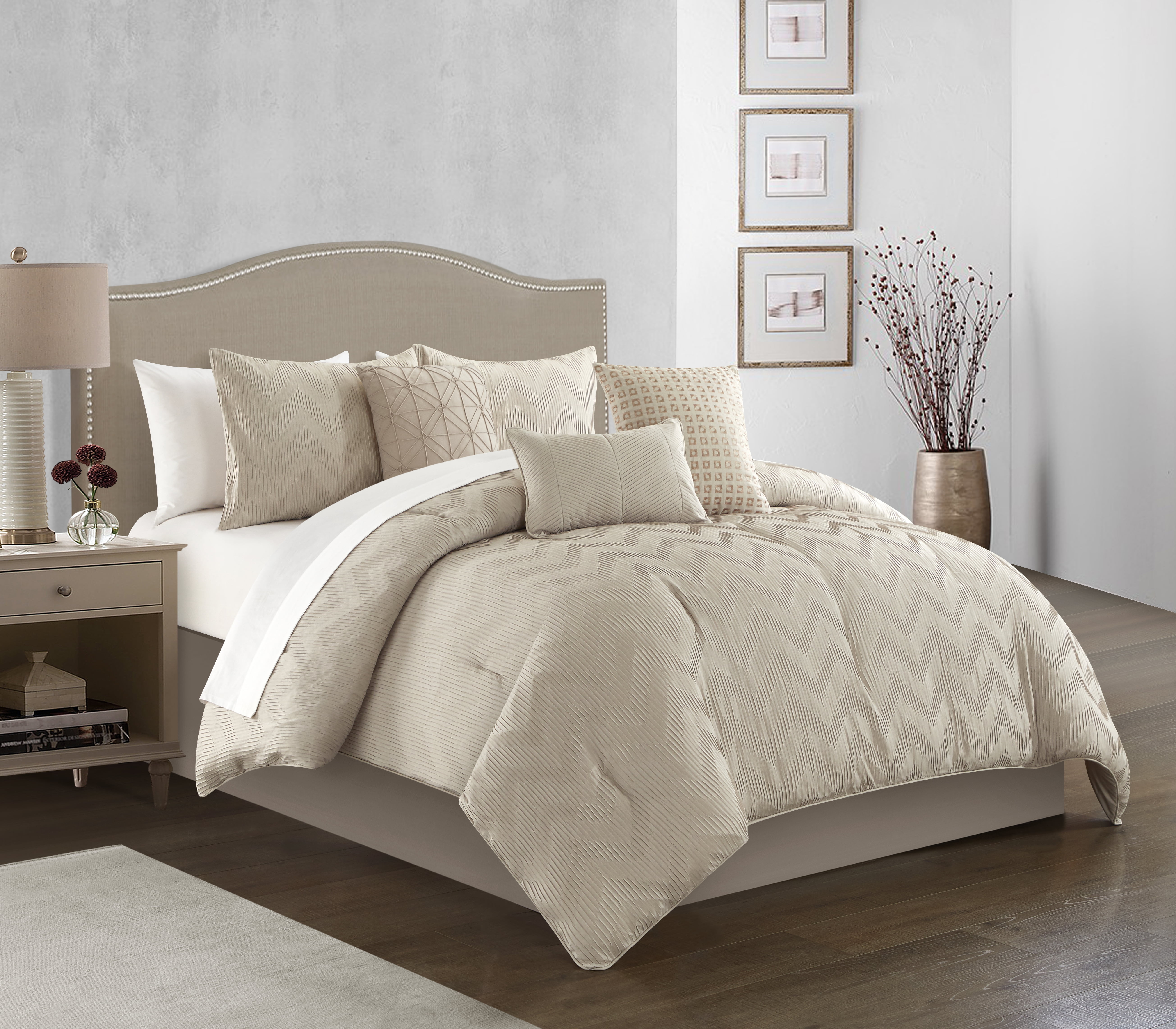 Chic Home Holly 6-Piece Solid Comforter Set, King, Beige