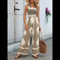 thumbnail image 4 of Mono Informal de una Pieza para Mujer, Estilo Bohemio, para Verano, con Tirantes Fruncidos, Pierna , Pantalones Largos y Bolsillos Caqui L, 4 of 6