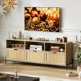 thumbnail image 2 of M optimized Rattan TV Stand for 75" TV, Entertainment Center with Open Shelf, 3 Drawers, Mid Century Modern Media Console for Living Room, Bedroom, 2 of 7