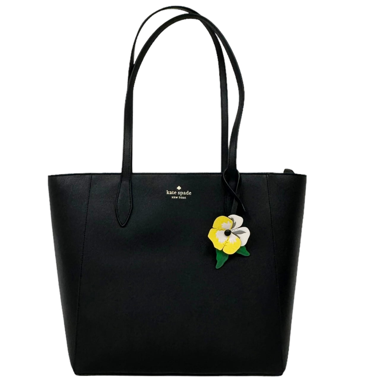 Kate Spade Dana Tote Top Zip Shoulder Bag Black Yellow Flower Charm Dangle