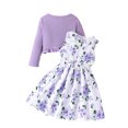 thumbnail image 2 of Gupgi Ensemble Robe Florale d'Automne pour Petite Fille 2-8T, Robe Débardeur à Col Rond avec Nœud + Cardigan à Volants Côtelé, 2 of 9