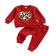 thumbnail image 1 of Bébé Fille Vêtements d'Automne à Manches Longues Imprimé Léopard Coeur Pull Tops et Pantalons Ensemble Enfant 2Pcs Tenue, 1 of 7