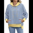 thumbnail image 3 of Sudadera de Rayas de Gran Tamaño para Mujer, Sudadera con Capucha de Bloques de Color, Jersey de Larga, Ropa Y2K Azul y XXL, 3 of 10