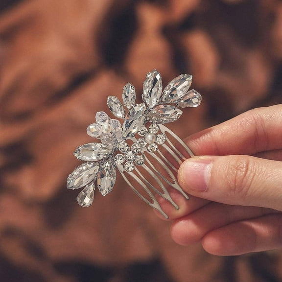 Rhinestone Wedding Hair Comb Silver Crystal Bridal Hair Pieces Flower Wedding Headpiece Hair Dress Glitter Hair Accessories for Women and Girls