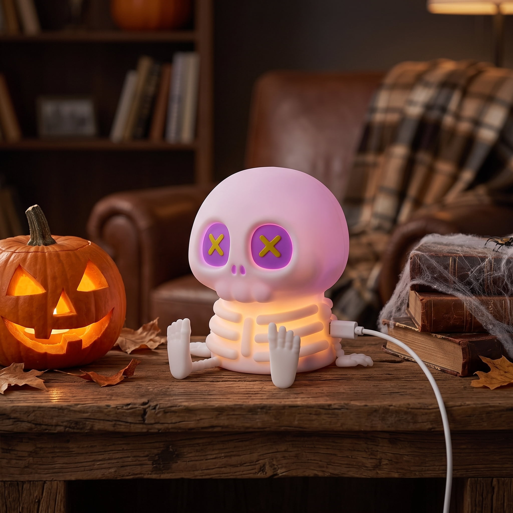 Ammonite Skeleton Night Light, Silicone Skull Lamp, 8 Colors & 2-Level Adjustable Warm Light, Touch Control LED Bedside Lamp for Home, Gaming Room, Halloween Decor, Gift for Christmas Birthday