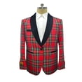 thumbnail image 2 of Mens Tartan Plaid Christmas Holiday Blazer in Red By Alberto Nardoni Brand Designer, 2 of 3