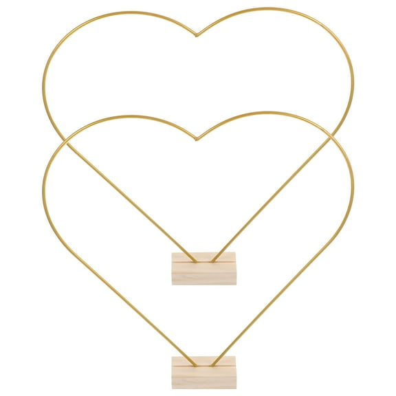 OUNONA Golden Metal Heart Shaped Wreath Frames with Wooden Base for Wedding Decor 2Sets