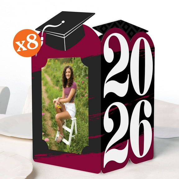 Big Dot of Happiness Maroon 2026 Graduation Photo Holder Centerpieces, 4x6 Picture Display Box, Table Decoration Centerpiece for Burgundy Grad Party Decor, 8 Count