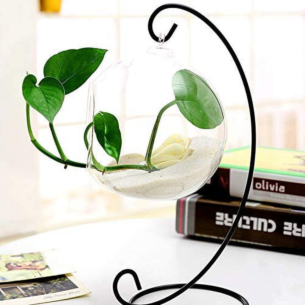 ReedCA 10 Pack Ornament Display Stand Holder, 9 Inch Tall Iron Hanging Rack Glass Ball Ornament Holder Stand for Hanging Globe Air Plant Terrarium Christmas Wedding Home Party Craft (Black, 10 Pack)