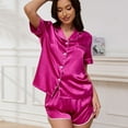 thumbnail image 5 of UNEEI Women Pajamas Set 2PC Silk Satin Lapel Sleepwear Short Sleeve Tops And Shorts Soft Button Down Women Loungewear Nightwear Pink 2XL, 5 of 8