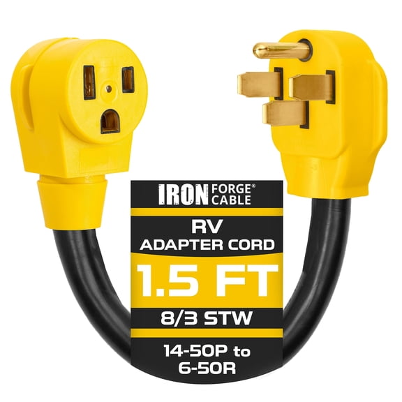 Iron Forge Cable RV Cord, Generator and RV Electrical Adapter Power Cord, 14-50P Male Plug to 6-50R Female, 1.5ft Plug Adapter - 10/3 STW Yellow