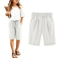 thumbnail image 6 of Girls Athletic Shorts White Girls Bermuda Shorts Knee Length Straight Leg Long Shorts Loose Casual Solid Drawstring Elastic Waist Short Pants, 6 of 9