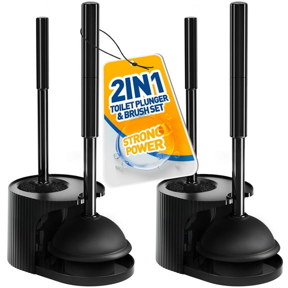 propuri 2 in 1 Toilet Plunger and Brush Set，Extended Handle Plunger,Bathroom Cleaning Tools ,Black,2pack