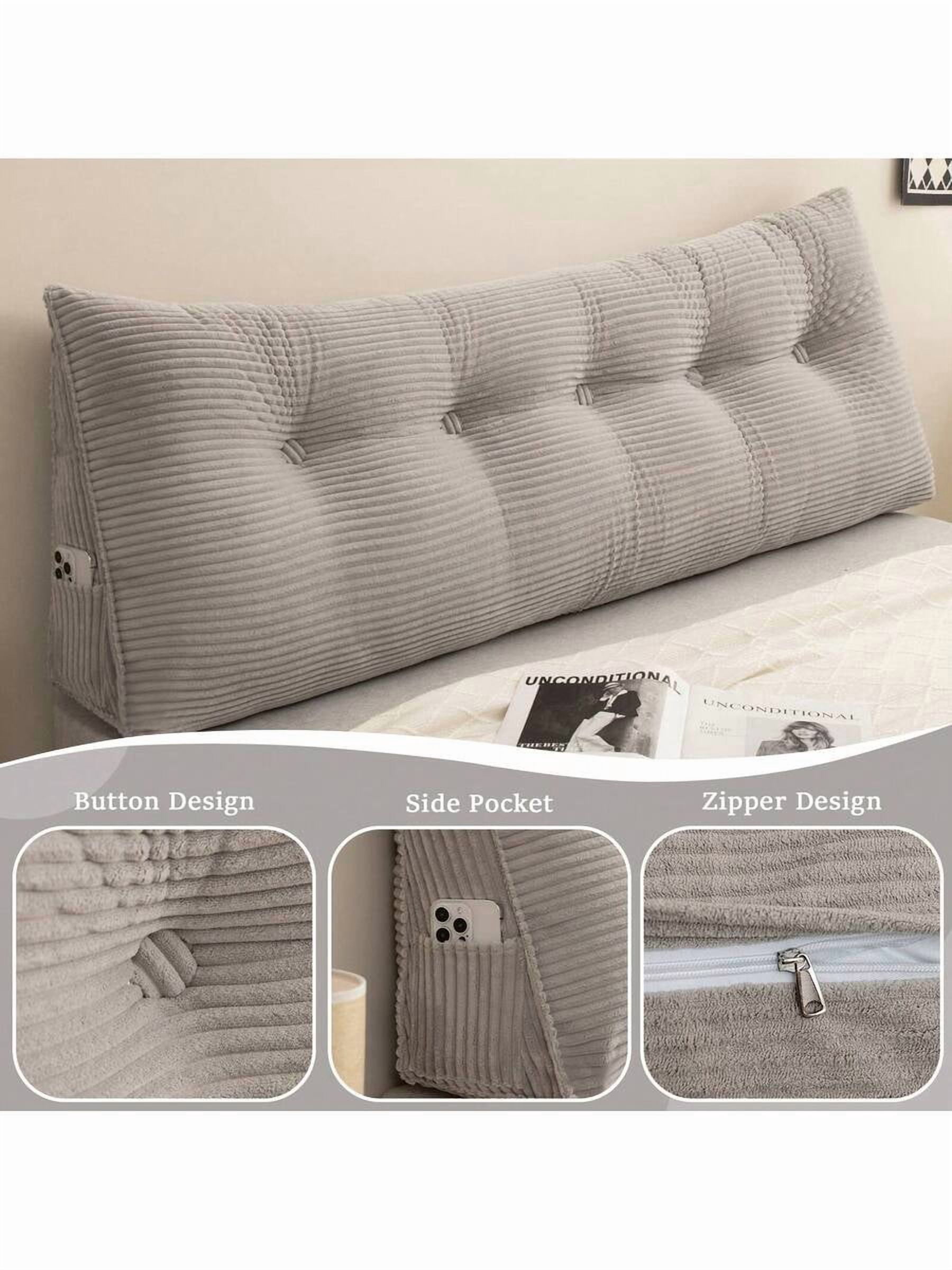 Bed Triangular Headboard Pillow Wedge Body Support Pillow Reading Pillow Full Filling Backrest Positioning Support Bolster Lumbar Cushion Removable Cover With Side Pockets Twin Queen King Size For