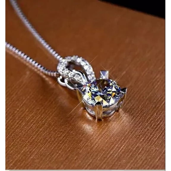 2Ct Round Cut Simulated Diamond Solitaire Pendant Chain 14K White Gold Plated