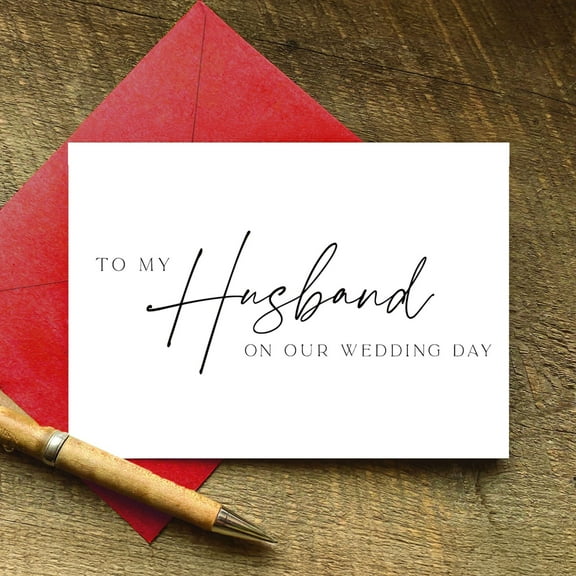 Wedding Card for Husband – Elegant Script Design – Heartfelt Message for Our Wedding Day – Envelope Included – Perfect Keepsake for Newlyweds