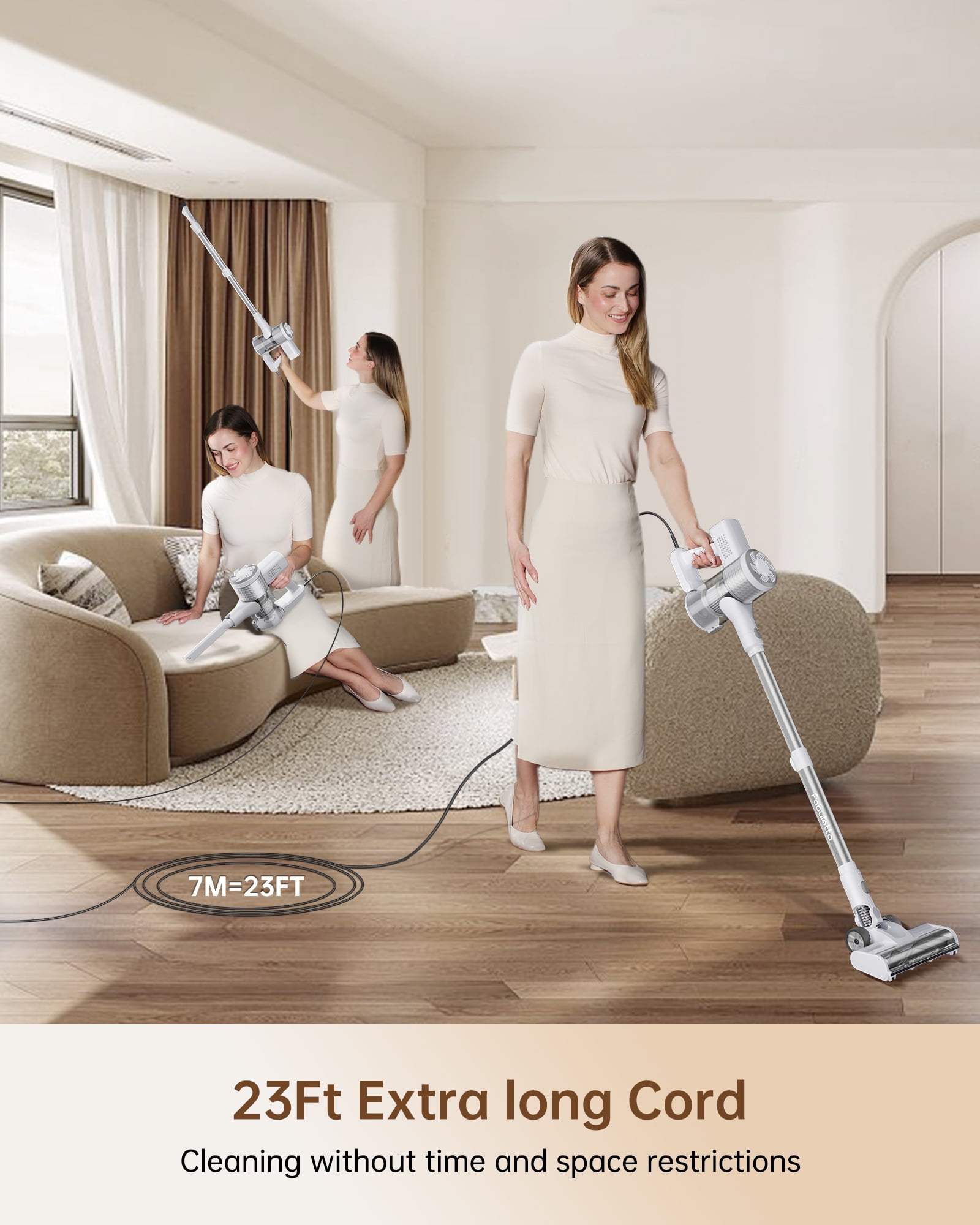 ZUSBYI 20Kpa Vacuum Cleaner, LED Light, 6 In 1 Corded Stick, 600W