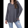 thumbnail image 1 of Blusas de Mujer de Larga con Cuello en V, Túnicas Casuales, Camisas Básicas, Blusas Holgadas Gris Oscuro XL, 1 of 9