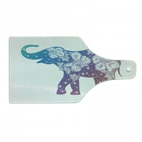 Elephant Cutting Board, Romantic Wildrose Pattern Stars Oriental Ombre Effect, Decorative Tempered Glass Cutting and Serving Board, in 3 Sizes, by Ambesonne