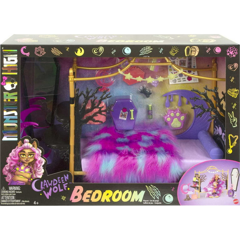 Monster High Clawdeen Wolf Bedroom Playset with Dollhouse Furniture and  Themed Accessories 