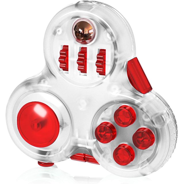Fidget Pad Toy for Anxiety and Stress Relief Fidget Features Cube with Silent Button ABS Plastic Fidget Controller Pad Cube for Kids and Adults (Red)