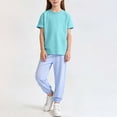thumbnail image 2 of BXSRUTA Children‘s 2 Piece Cotton Casual Outfit Short Sleeve Round Neck Top with Elastic Waist Pants for Toddler Kids, 2 of 8